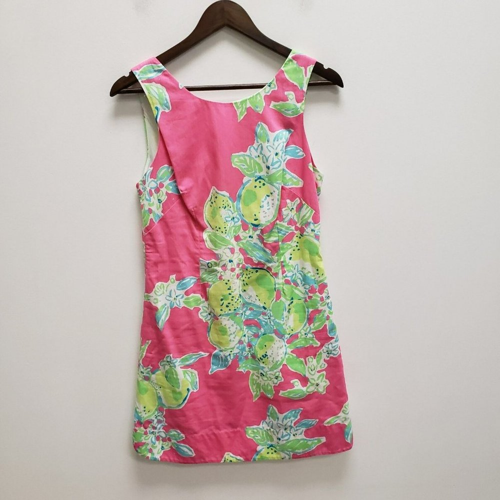 Lilly Pulitzer Womens Pink Lemonade Shift Dress Size XS/S Scoop Neck Embroidered